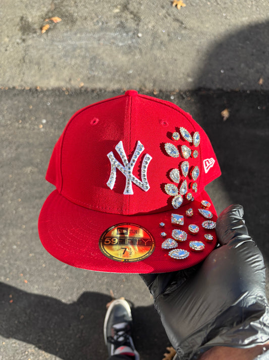 New York Yankees Iced out Fitted hats (Red ice)